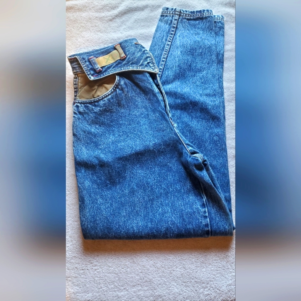 Vtg Special Edition Bugle Boy Womens 5 High Rise Faux Leather Trim Blue Jeans